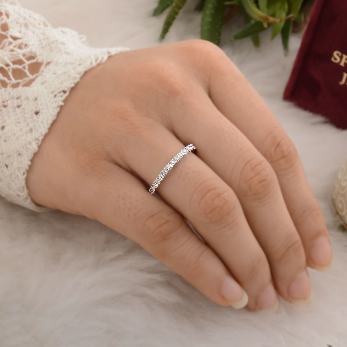 Elegant Fine Band Ring Gift For Her In 0.52 Carats SI Clarity HI Color Diamond Made In 10k White Gold Jewelry For Women