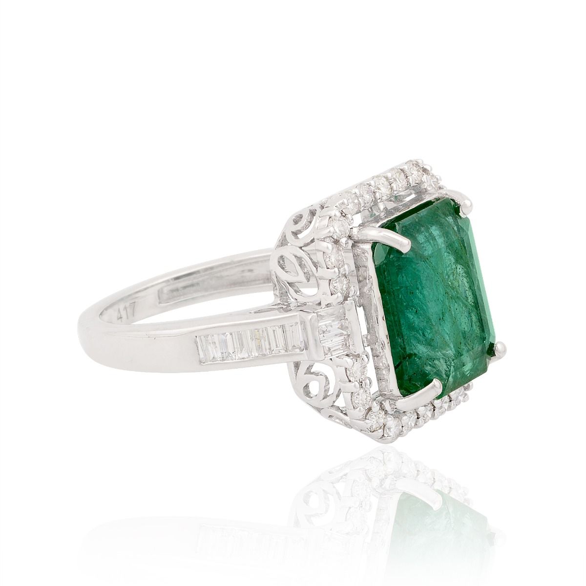 10k White Gold 5.69 TCW SI Clarity Hi Color Diamond Zambian Emerald Gemstone Ring |Jewelry For Women |Solitaire Ring |Gold Ring |Anniversary Gift For Her