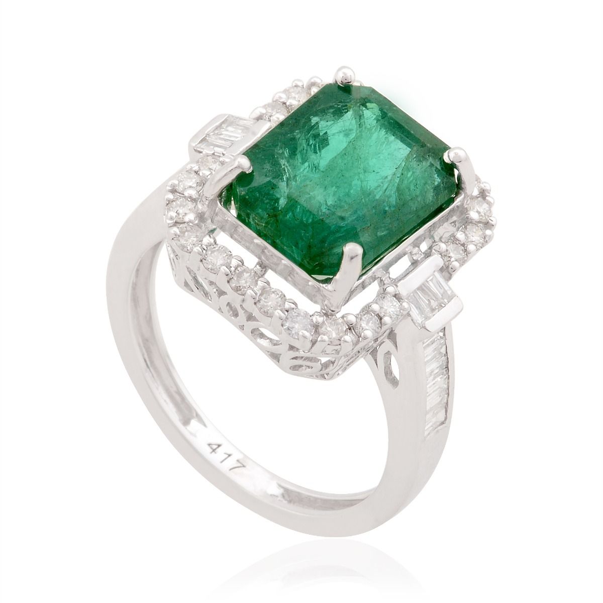 10k White Gold 5.69 TCW SI Clarity Hi Color Diamond Zambian Emerald Gemstone Ring |Jewelry For Women |Solitaire Ring |Gold Ring |Anniversary Gift For Her