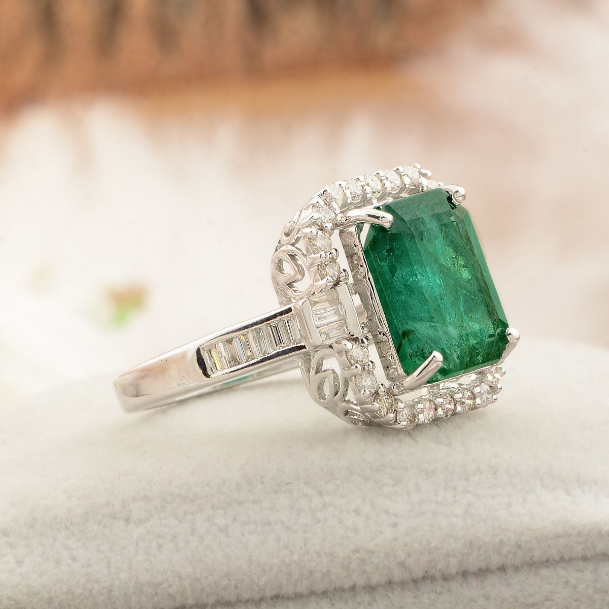 10k White Gold 5.69 TCW SI Clarity Hi Color Diamond Zambian Emerald Gemstone Ring |Jewelry For Women |Solitaire Ring |Gold Ring |Anniversary Gift For Her