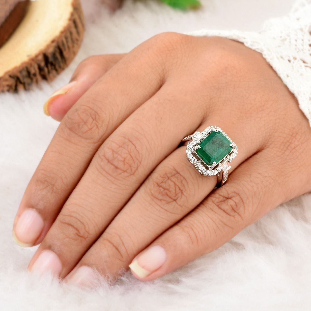 10k White Gold 5.69 TCW SI Clarity Hi Color Diamond Zambian Emerald Gemstone Ring |Jewelry For Women |Solitaire Ring |Gold Ring |Anniversary Gift For Her