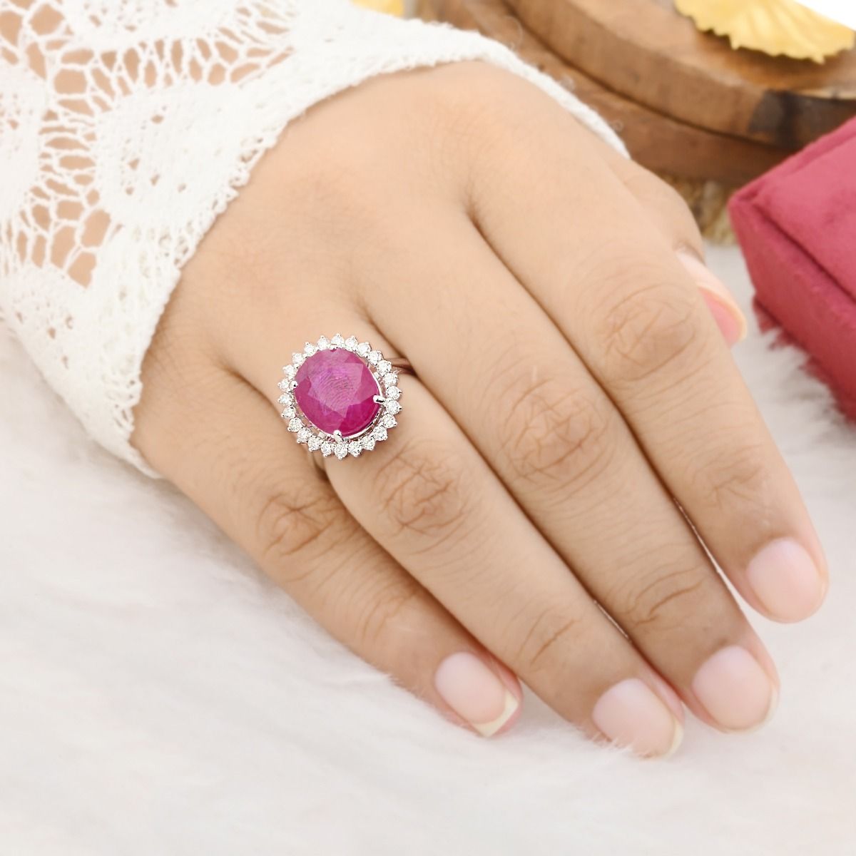 10k White Gold 8.69 TCW SI Clarity Hi Color Diamond Ruby Gemstone Ring |Cocktail Ring |Ruby Ring |Jewelry For Women