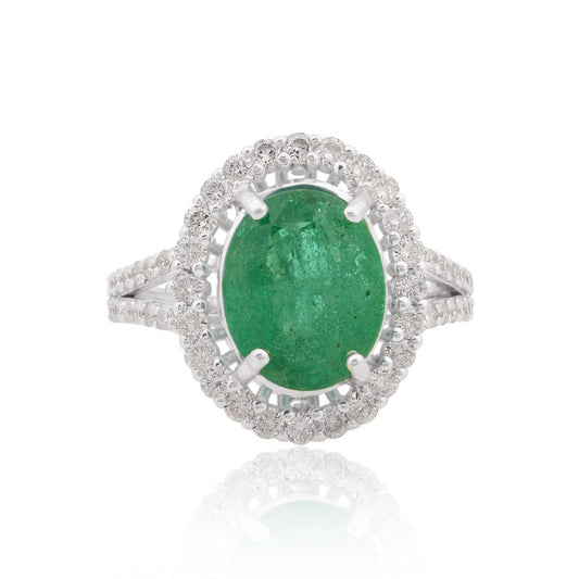 10k white Gold 5.12 SI Clarity HI Color Diamond Zambian emerald Gemstone Ring |Engagement Ring |Jewelry For Women | Cocktail Ring