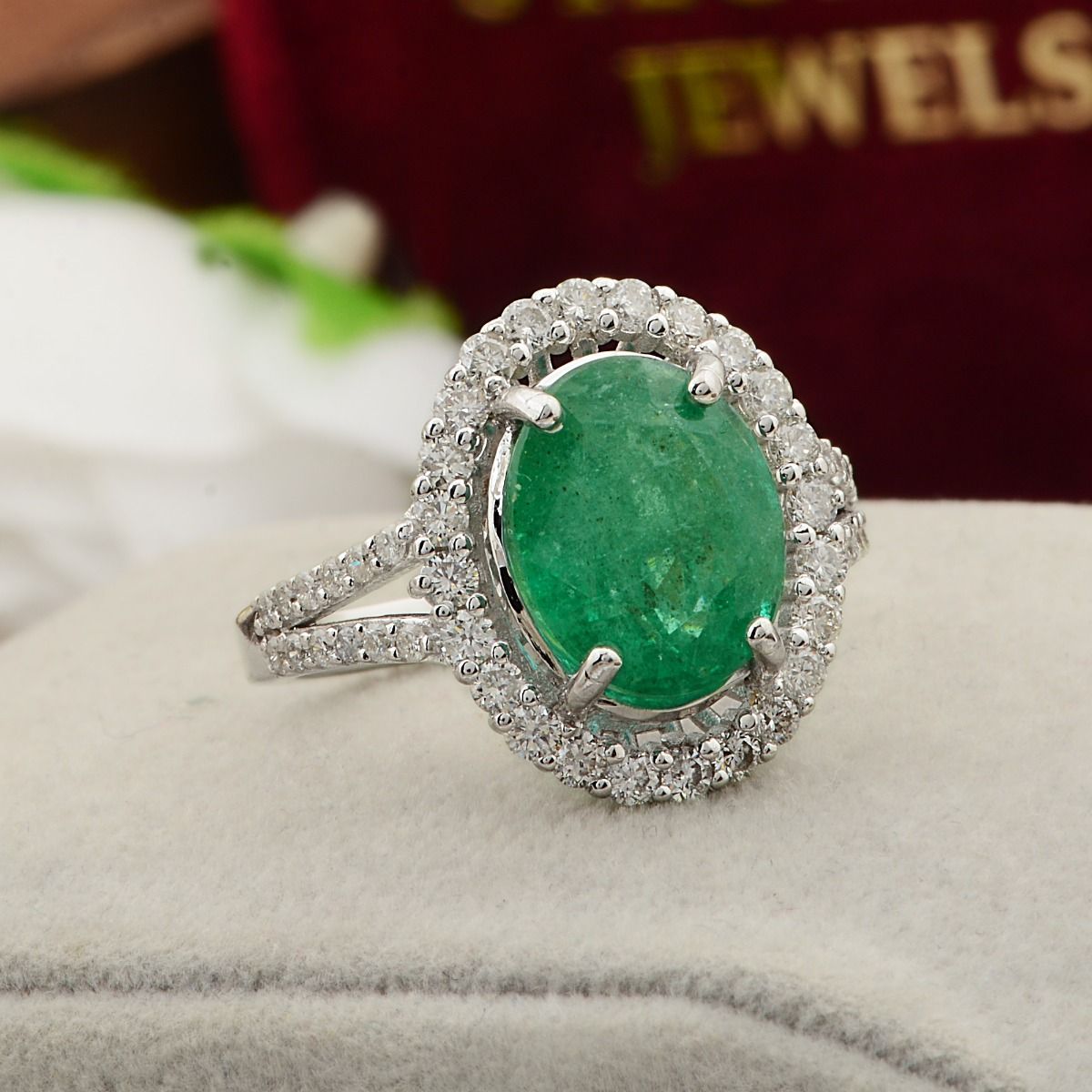 10k white Gold 5.12 SI Clarity HI Color Diamond Zambian emerald Gemstone Ring |Engagement Ring |Jewelry For Women | Cocktail Ring