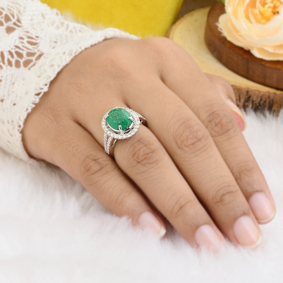 10k white Gold 5.12 SI Clarity HI Color Diamond Zambian emerald Gemstone Ring |Engagement Ring |Jewelry For Women | Cocktail Ring