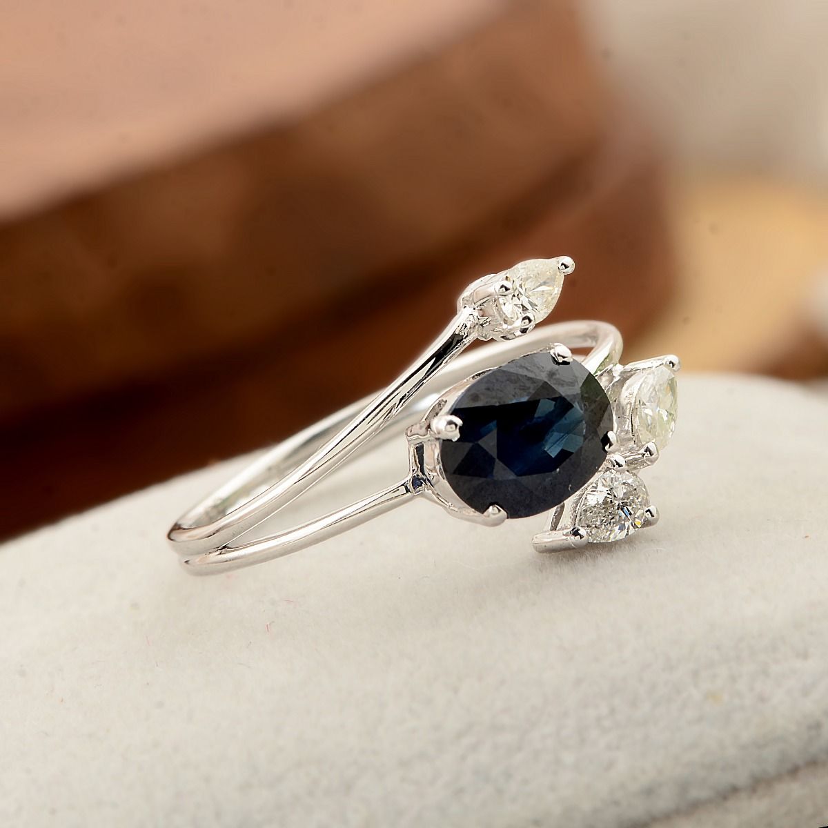 10k White Gold 1.95 TCW SI Clarity HI Color Diamond & blue Sapphire Ring |Diamond Ring |Birthstone Ring |Gift For Her |Gift For Mom